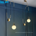 High quality hotel simple light luxury metal brass glass pendant lights LED chandelier